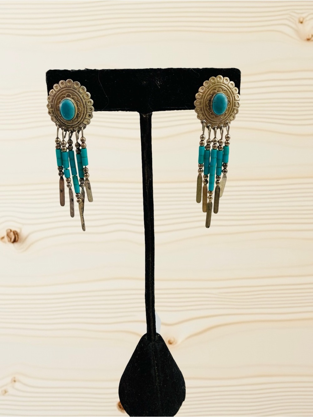 Vintage Sterling Silver 925 Quoc Turquoise Dangle Earrings Signed QT Southwest
